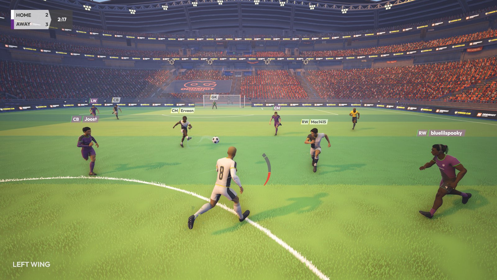 Official Strikers Club screenshot showing one-player-per-person football gameplay